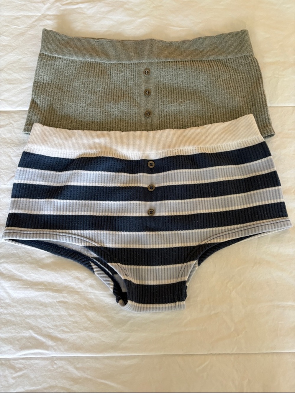 NWOT Lucky Brand High-Waist Ribbed Boy Shorts Duo — Grey & Navy/White Stripe